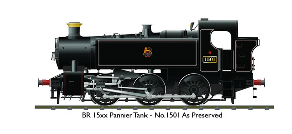 Rapido Trains - BR 15xx pannier tank – No.1501 - DCC Sound Fitted - Lined Black Early Crest (As Preserved)