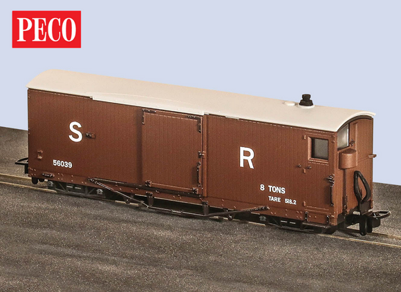 Back to Search Results GR-241AC OO-9 Lynton & Barnstaple 8 ton Bogie Goods Brake Van, SR, Brown, No.50639, Closed Veranda