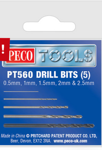 PT560 Box of 5 drill bits 0.5 to 2.5mm