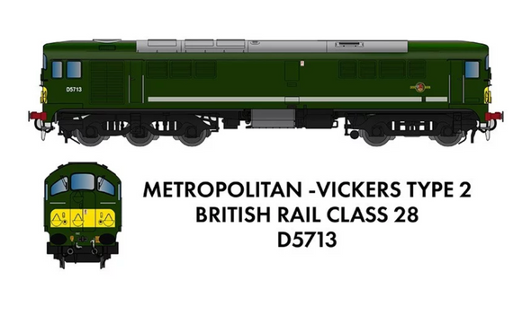 Rapido Trains - Class 28 D5713 BR Green With Small Yellow Panel